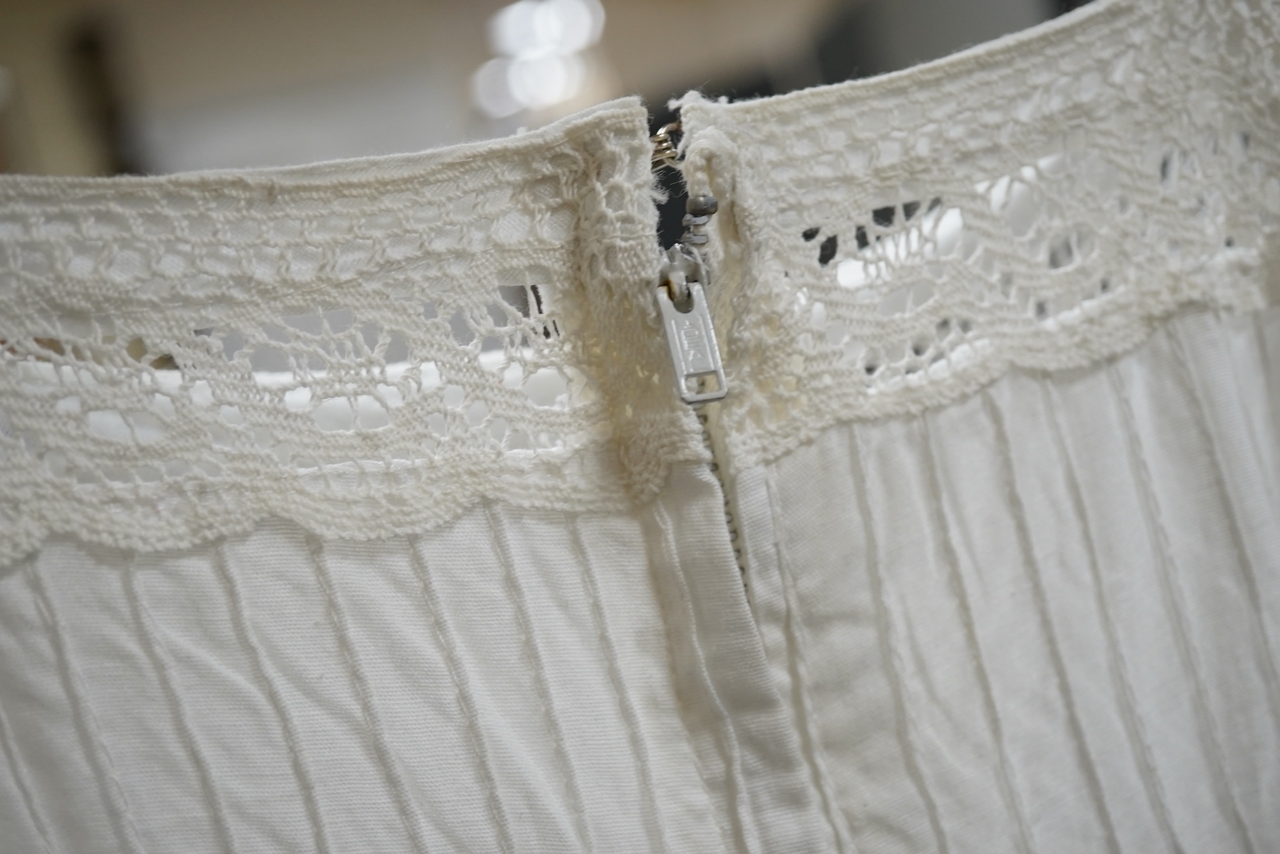 A 1980’s cotton and lace Mexicana of Sloane Street, London, wedding dress size 10